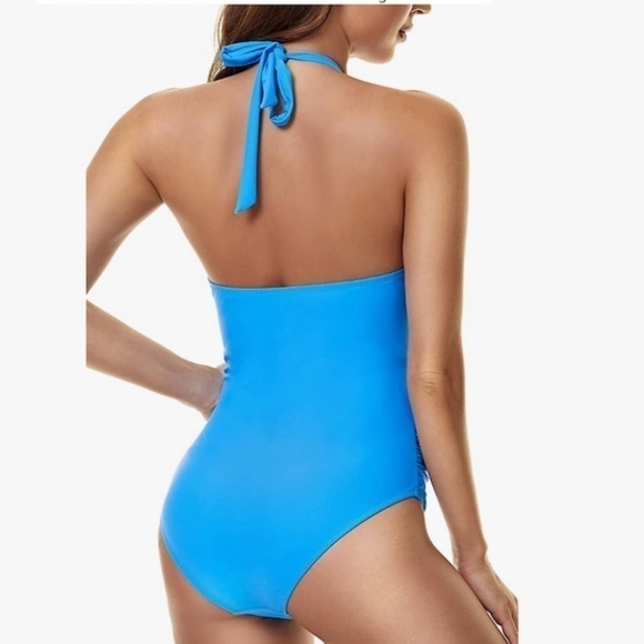 PEDDNEY Women's Halter One Piece Swimsuit Tummy Control Bandeau Swimwear Ruched - Picture 3 of 14